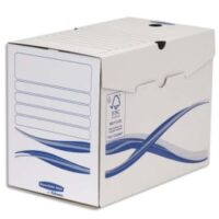 BANKERS BOX Lot 10 boîtes archives dos 20cm BASIQUE, montage manuel, carton recyclé. Sous film.