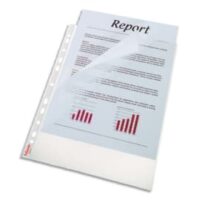 LEITZ Boîte de 100 pochettes perforées A4,en polypropylène grainé 8,5/100è incolore. Ouverture 2 côtés