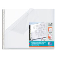 OXFORD Sachet de 10 pochettes perforéees en polypro lisse 9/100e,ouverture totale sur coté. Format A3