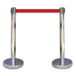 VISO Kit de 2 Poteaux chromés H91 cm avec sangle Rouge rétractable 2 mètres, en polypropylène et inox