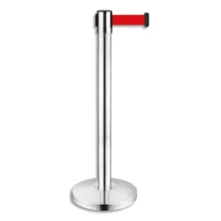 VISO Poteau chromé H91 cm avec sangle Rouge rétractable 2 mètres, en polypropylène et inox