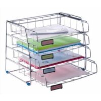 ALBA Set de 4 corbeilles format à l'italienne en fil métal chromé - Dimensions : L31,5 x H31,5 x P39 cm