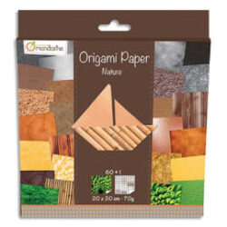 AVENUE MANDARINE Paquets de 60 feuilles d'origami imprimées 20x20 cm sur le thème de la nature.