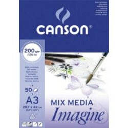 CANSON Bloc de 50 feuilles de papier dessin IMAGINE 200g A3 Blanc