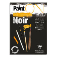 CLAIREFONTAINE Bloc PAINT'ON Noir collé en tête 20F 250g A4