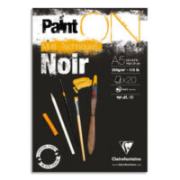 CLAIREFONTAINE Bloc PAINT'ON Noir collé en tête 20F 250g A5