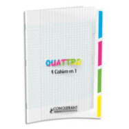 CONQUERANT C9 Cahier 4en1 agrafé 24x32cm 140 grands carreaux Séyès couverture polypro incolore
