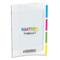 CONQUERANT C9 Cahier 4en1 agrafé 24x32cm 140 grands carreaux Séyès couverture polypro incolore