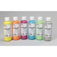 ART PLUS Lot de 6 flacons 250ml d'acrylique. Assortis : Jaune, oragne, Rouge, Bleu, Vert, Gris