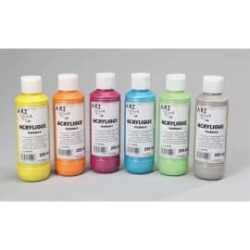 ART PLUS Lot de 6 flacons 250ml d'acrylique. Assortis : Jaune, oragne, Rouge, Bleu, Vert, Gris