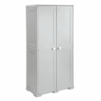 CEP Armoire haute 2 portes avec emplacement balai en polypropylène Gris clair/Noir L79 x H164 x P43 cm