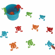 FIRST LOISIRS Seau de 12 grenouilles sauteuses. Jeu de dextérité.
