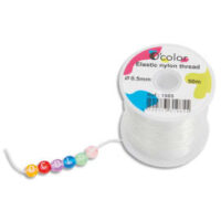 Fil nylon élastique transparent. Bobine de 50m, diam 0.5mm.