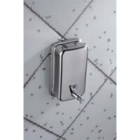 Distributeur de savon en inox brossé capacité 1L, fermeture à clé - Dim. L10,5 x H20,5 x P11,5 cm