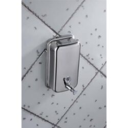 Distributeur de savon en inox brossé capacité 1L, fermeture à clé - Dim. L10,5 x H20,5 x P11,5 cm