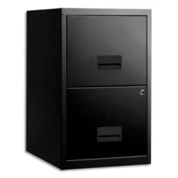 PIERRE HENRY Classeur pour DS 2 tiroirs Noir, poignée vague, fermeture sélective, L40 x H66 x P40 cm