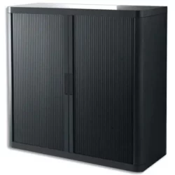 PAPERFLOW Armoire à rideau easyOffice, 2 étagères corps: noir, rideaux: noir, métal et polystyrène, rideaux en lamelles de polypropylène, avec 2 étagères, livraison composée de 2 colis dimensions: (L)1100 x (P)415 x (H)1040 mm (E1CT0004400045)
