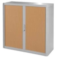 PAPERFLOW Armoire à rideau easyOffice, 2 étagères corps: gris, rideaux: hêtre, métal et polystyrène, rideaux en lamelles de polypropylène, avec 2 étagères, livraison composée de 2 colis dimensions: (L)1100 x (P)415 x (H)1040 mm (E1CT0009300044)