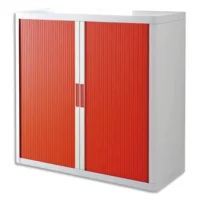 PAPERFLOW Armoire à rideau easyOffice, 2 étagères  corps: blanc, rideaux: rouge, métal et polystyrène, rideaux en lamelles de polypropylène, avec 2 étagères, livraison composée de 2 colis dimensions: (L)1100 x (P)415 x (H)1040 mm (E1CT0009800042)