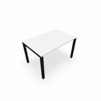 Bureau rectangle Arial L. 160 cm x P 80 cm EP19mm mélamine blanc neige pied carré arche fixe métal lisse noir