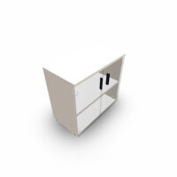 Armoire mélamine Armand 1 tablette H. 73,5 x L. 80 x P. 43,2 cm corps et top finition mélamine noyer brun avec 2 portes verre émaillé blanc - poignées métal gris aluminium