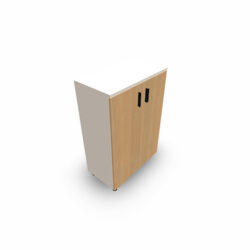 Armoire mélamine Armand 2 tablettes H. 113,5 x L. 80 x P. 43,2 cm corps et top finition mélamine chêne clair avec 2 portes soft-closing mélamine blanc neige - poignées métal gris aluminium