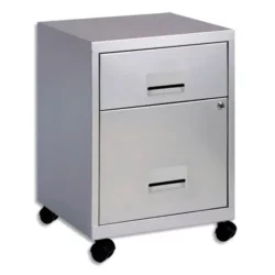 Caisson Combi 2 tiroirs à roulettes aluminium, 1 tiroir DS - Dim. : L40 x H57 x P40 cm