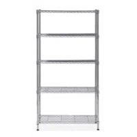 ALBA Etagère Mobi en fil métal chromé taille M, 5 tablettes, charge max 350Kg - Dim L90 x H200 x P35 cm