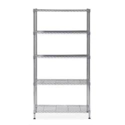 ALBA Etagère Mobi en fil métal chromé taille M, 5 tablettes, charge max 350Kg - Dim L90 x H200 x P35 cm