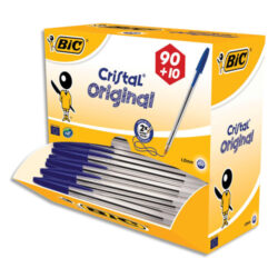 BIC Cristal Original Stylos-Bille Pointe Moyenne (1,0 mm) - Bleu, Value Pack de 100