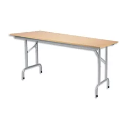 Table pliante Rico, plateau mélaminé Hêtre naturel et structure aluminium - Dim. L140 x P80 cm