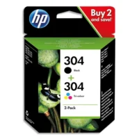 HP 304 Pack de 2 Cartouches d'Encre Noire et Trois Couleurs Authentiques