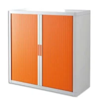 PAPERFLOW Armoire à rideau easyOffice, 2 étagères  corps: blanc, rideaux: orange, métal et polystyrène, rideaux en lamelles de polypropylène, avec 2 étagères, livraison composée de 2 colis dimensions: (L)1100 x (P)415 x (H)1040 mm (E1CT0009100042)