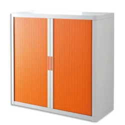 PAPERFLOW Armoire à rideau easyOffice, 2 étagères  corps: blanc, rideaux: orange, métal et polystyrène, rideaux en lamelles de polypropylène, avec 2 étagères, livraison composée de 2 colis dimensions: (L)1100 x (P)415 x (H)1040 mm (E1CT0009100042)
