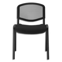 Chaise de conférence Iso Ergo Mesh dossier résille et assise tissu Noir, 4 pieds tube époxy Noir
