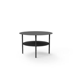 Table basse ronde métallique Zélie D. 67 x H. 43 cm avec 2 plateaux sur 4 pieds métal structuré gris anthracite