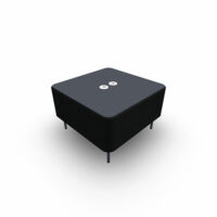 Module liaison carré avec plateau percé pour électrification Zélie L. 67 x H. 43 cm tissu Step bambou sur 4 pieds tubes fixes D.20 mm métal lisse gris aluminium