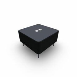 Module liaison carré avec plateau percé pour électrification Zélie L. 67 x H. 43 cm tissu Step bambou sur 4 pieds tubes fixes D.20 mm métal lisse gris aluminium