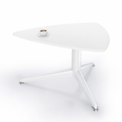 able basse Pure L. 59 x P. 76 x H. 43 cm - plateau mélamine blanc neige ép. 19 mm sur piètement métallique blanc 3 branches