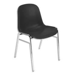 M3 non feu Garantie Chaise Coque Beta Noire sans accroche, piètement en acier chromé, empilable 40 x 40 cm, hauteur 81cm