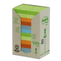 POST-IT Tour 24 blocs 100f 38x51mm 100% recyclé. Coloris assortis Gris,Bleu,vert clair,vert mousse
