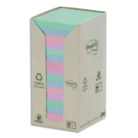 POST-IT Tour 16 blocs 100f 76x76mm 100% recyclé. Coloris assortis Gris,Bleu,vert clair,vert mousse