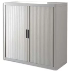 PAPERFLOW EasyOffice armoire démontable corps en PS teinté et rideau Gris - Dim L110x H104x P41,5 cm