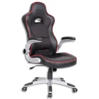 Fauteuil Centaure Noir surpiqûres Rouge en simili cuir avec appui-tête, à mécanisme basculant centré