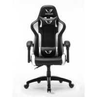 WE Gamium Fauteuil gamer blanc ajustable avec coussins de soutien, en polyuréthane et nylon 5 roues, vérin classe 4