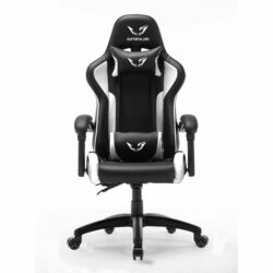 WE Gamium Fauteuil gamer blanc ajustable avec coussins de soutien, en polyuréthane et nylon 5 roues, vérin classe 4