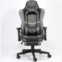 WE Gamium Fauteuil gamer ajustable avec coussins de soutien, en polyuréthane et nylon 5 roues, reposepied, vérin classe 3, accoudoirs 2D, base détachable, noir