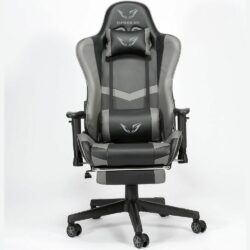 WE Gamium Fauteuil gamer ajustable avec coussins de soutien, en polyuréthane et nylon 5 roues, reposepied, vérin classe 3, accoudoirs 2D, base détachable, noir