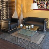 Canapé accueil 2 places cuir noir.