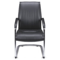 Fauteuil Visiteur Structure luge en acier chromé, accoudoirs manchettes soft touch  Assise & dossier tissu PU façon cuir noir